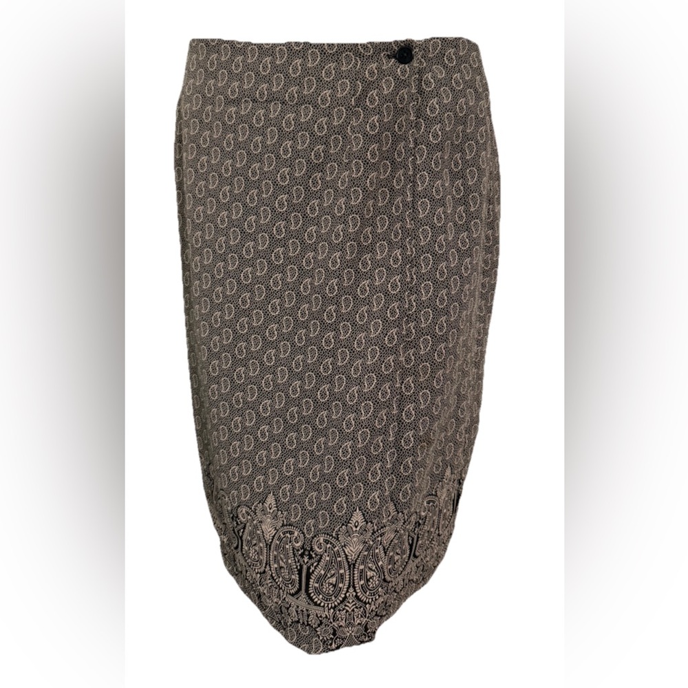 Talbots Women’s Skirt Size 12 Black Tan Paisley Border Print Midi Lined USA